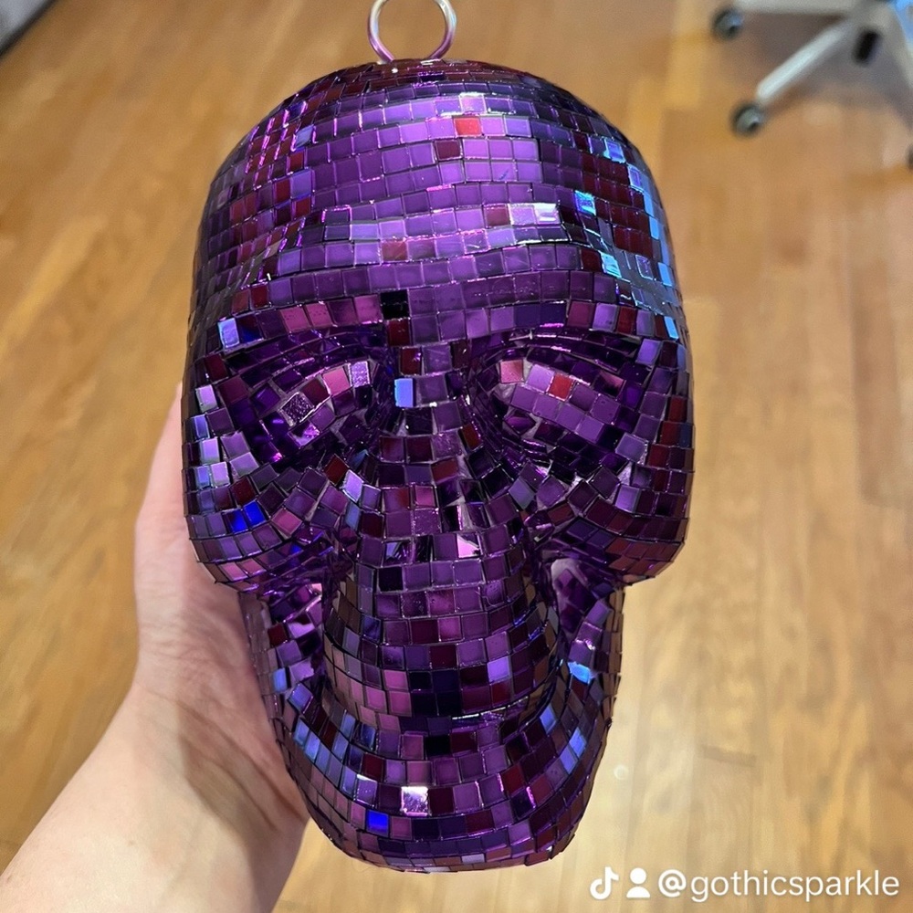 Purple Disco Ball Mirror Tiled Skull hanging decoration